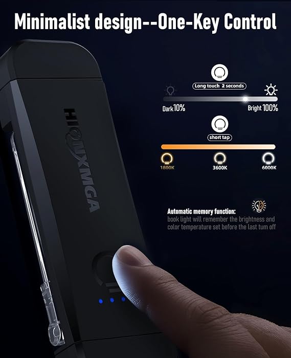 HIONXMGA Book Reading Light & Bookmark In One (Black)