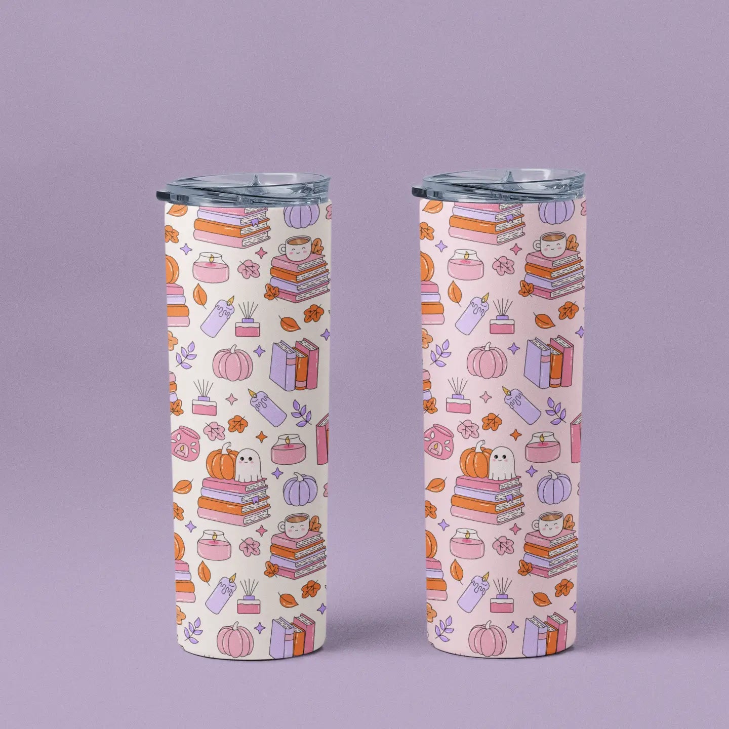 Cutesy Bookish Fall Tumbler (Cream)