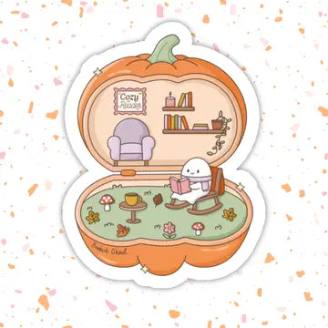Cozy Reader Pumpkin Sticker-Bookish Ghost