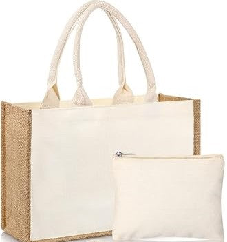 Sweetude Jute Burlap Tote Bag with Matching Pouch