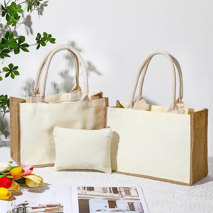 Sweetude Jute Burlap Tote Bag with Matching Pouch