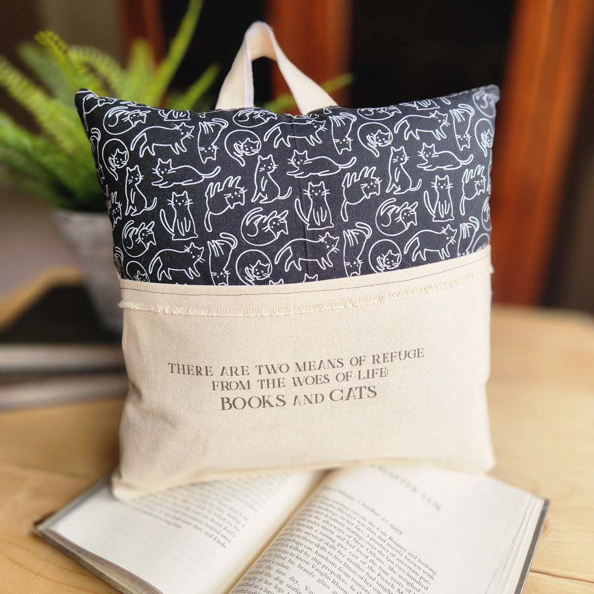 Reading Pillow: Books and Cats