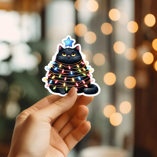 Black Cat in Holiday Lights Sticker