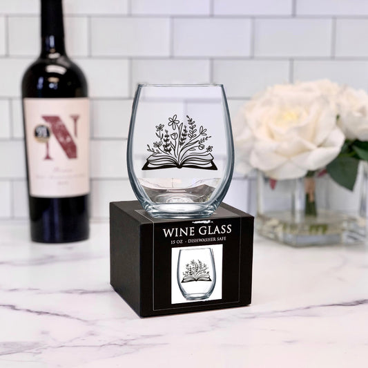 Botanical Library Bookish Stemless Wine Glass