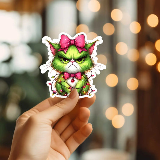Christmas Grinch Kitty Sticker