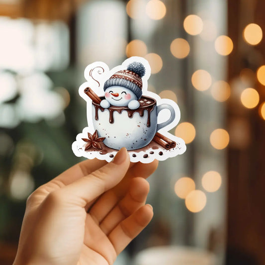 Cozy Snowman in a Mug Sticker