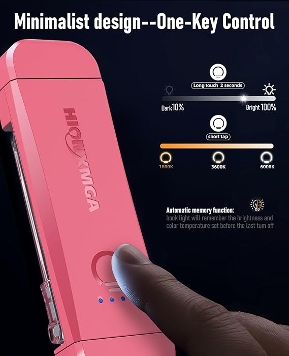 HIONXMGA Book Reading Light & Bookmark In One (Pink)