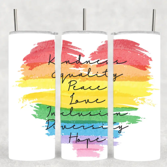 Rainbow Kindness Pride Positive Vibes Tumbler