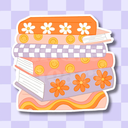 Retro Book Stack Sticker